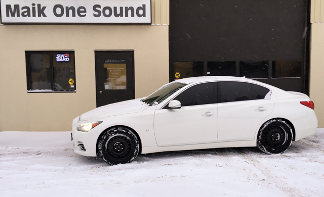 2014 Infinity Q50 with professional window tint in North Bay